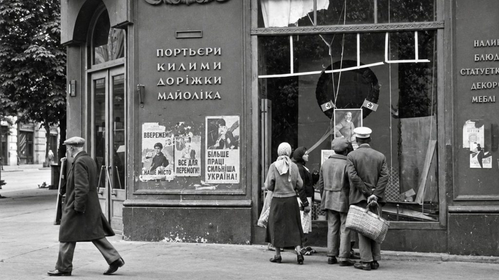Ріг Хрещатика та вулиці Архітектора Городецького, вересень 1941 року.