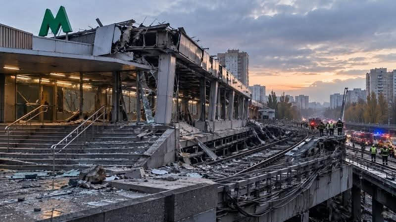 Пошкоджена внаслідок обстрілу станція метро «Чернігівська». Київ 19 жовтня 2026 року. Фото: Суспільне